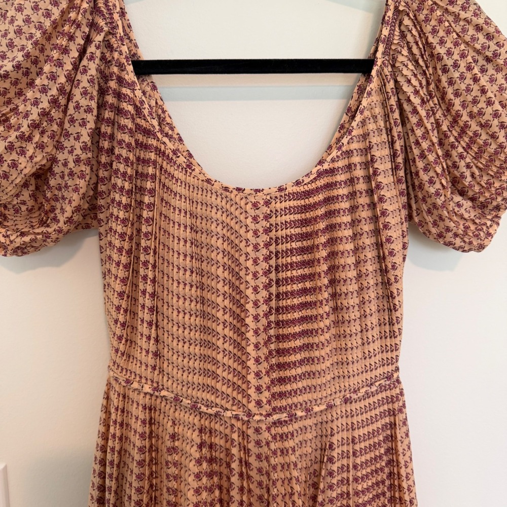 Tory Burch Floral Pleated Puff Sleeve Maxi Dress With Slip Peach Purple Size 6 - Picture 3 of 6